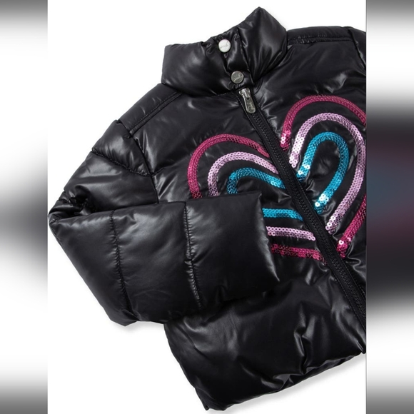 New Peek Puffer Jacket Sequin Heart Black Kids Toddler size 2T - Picture 3 of 3